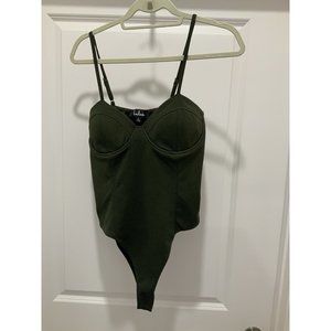 Lulus Dark Green Bustier Bodysuit Size Large